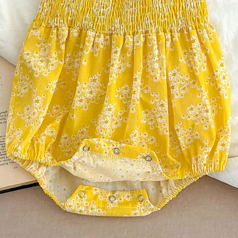 Sister Girls Clothes Summer Newborn Sweet Baby Girls Printing Jumpsuit Sister Toddler Girls Yellow Flowers Kids Princess Dress