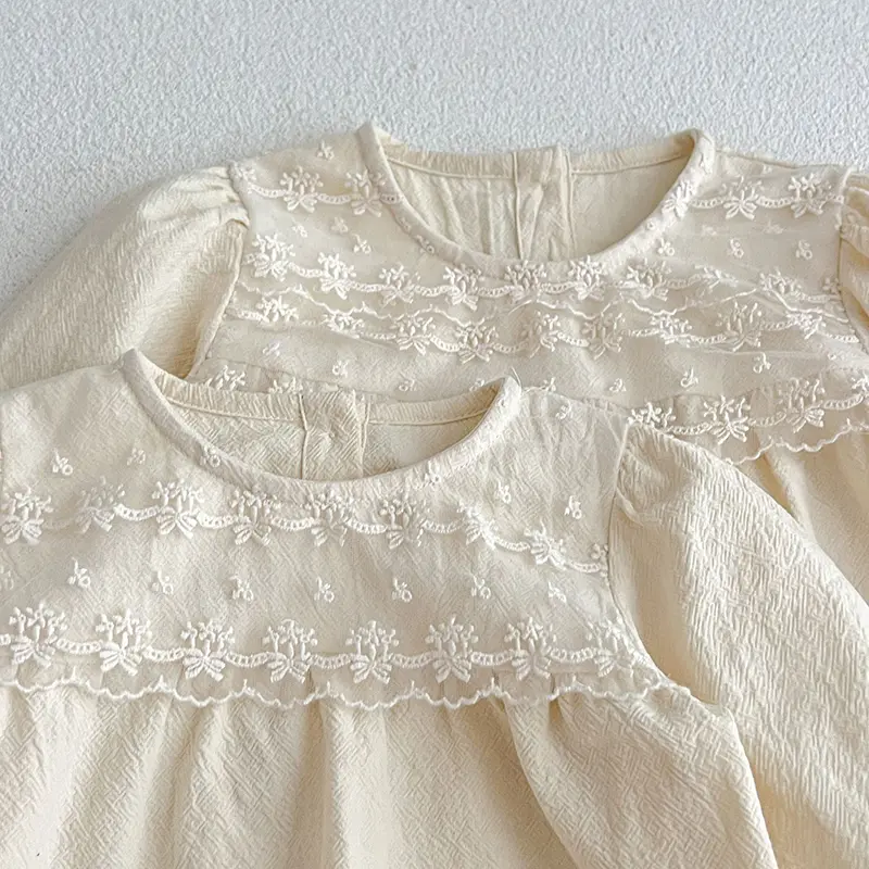 Spring Infant Kids Baby Girls Long Sleeve Solid Color Sisters Dress Autumn Newborn Baby Girls Lace Clothes Rompers