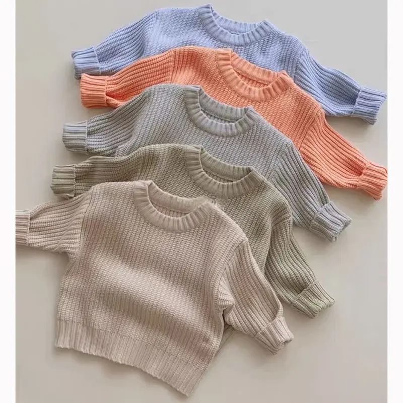 0-6Yrs Baby Boys Sweaters Spring Autumn Children Solid Color Basic Warm Knit Sweater Kids Girls Baby Pullover Sweaters Clothes