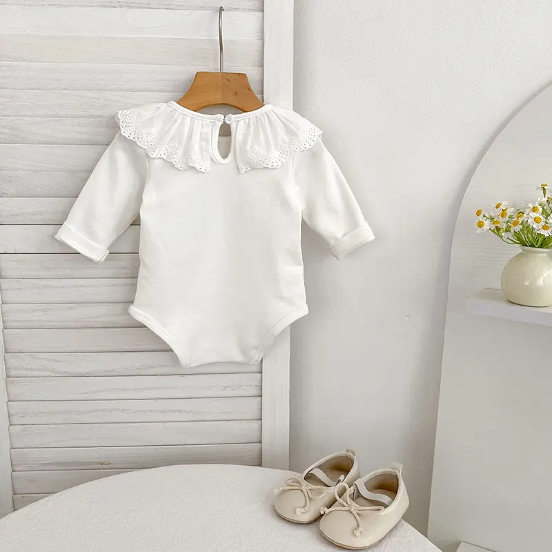 0-24M Autumn Baby Girl Romper Baby Girl Clothing Toddler New Girls Lace Collar Romper Cotton White Infant Baby Girls Jumpsuit