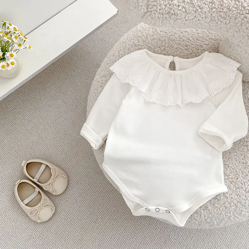 0-24M Autumn Baby Girl Romper Baby Girl Clothing Toddler New Girls Lace Collar Romper Cotton White Infant Baby Girls Jumpsuit