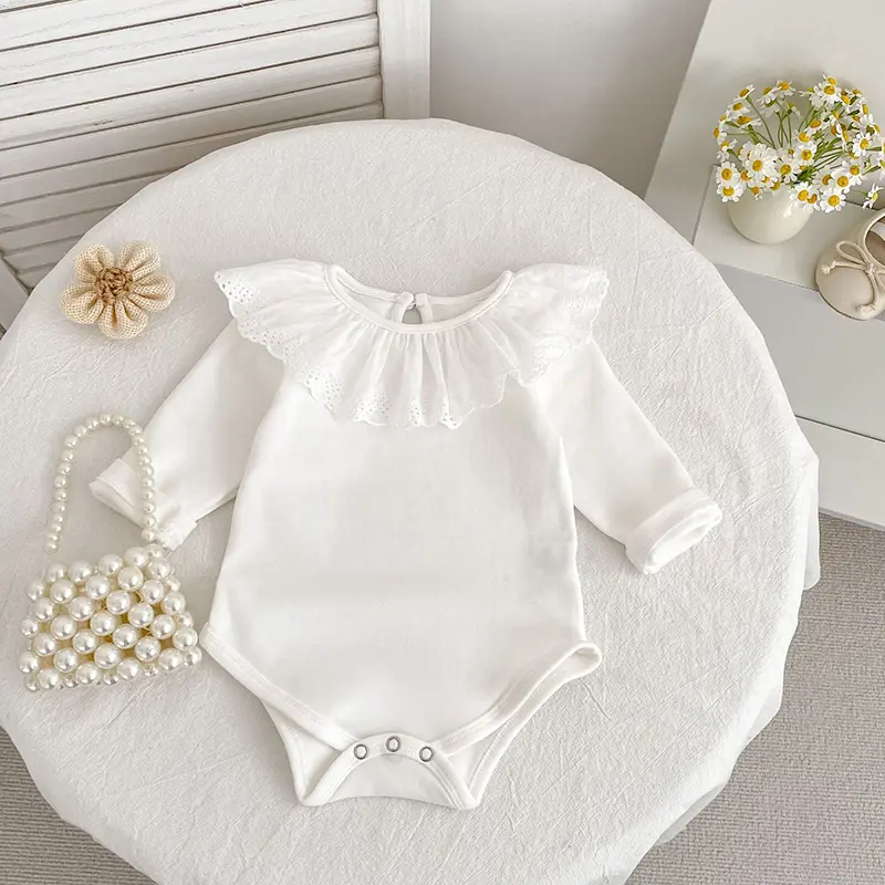 0-24M Autumn Baby Girl Romper Baby Girl Clothing Toddler New Girls Lace Collar Romper Cotton White Infant Baby Girls Jumpsuit