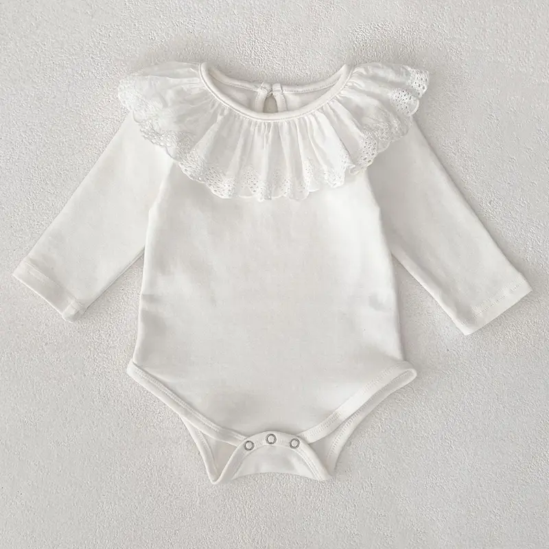 0-24M Autumn Baby Girl Romper Baby Girl Clothing Toddler New Girls Lace Collar Romper Cotton White Infant Baby Girls Jumpsuit