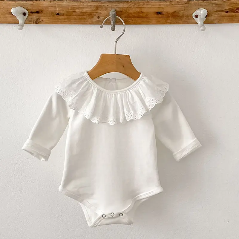 0-24M Autumn Baby Girl Romper Baby Girl Clothing Toddler New Girls Lace Collar Romper Cotton White Infant Baby Girls Jumpsuit