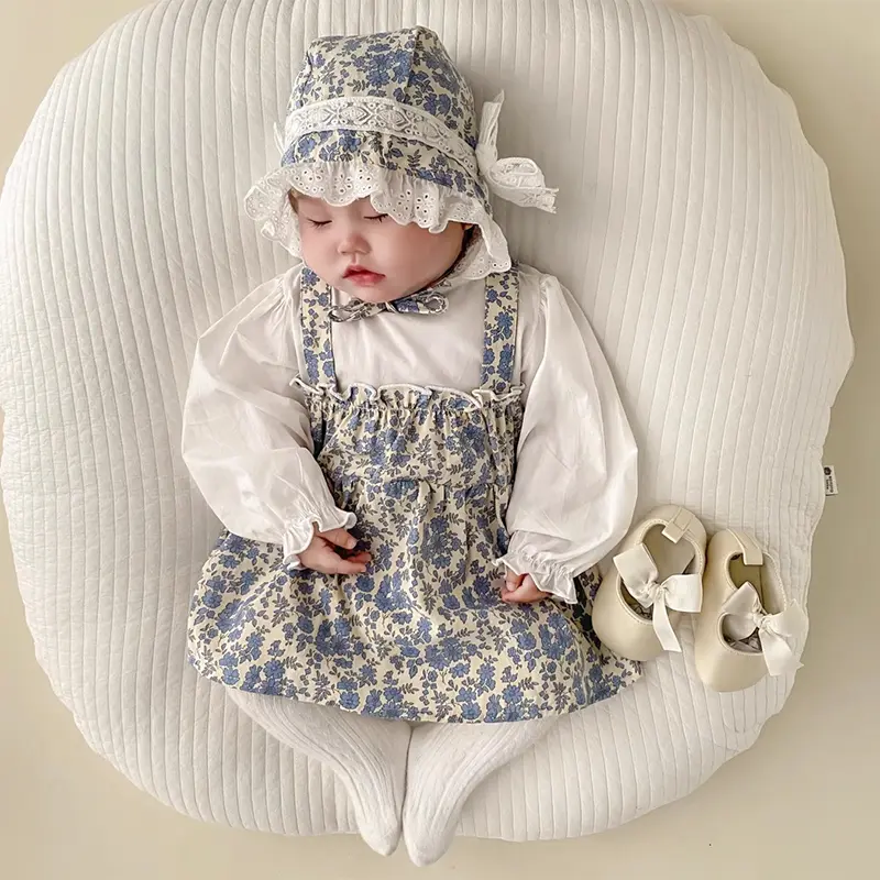 Autumn Baby Bodysuit Floral Girls Clothes Long Sleeve Infant One Piece With Hat Baby Girl's Romper Dress Cotton Baby Clothes