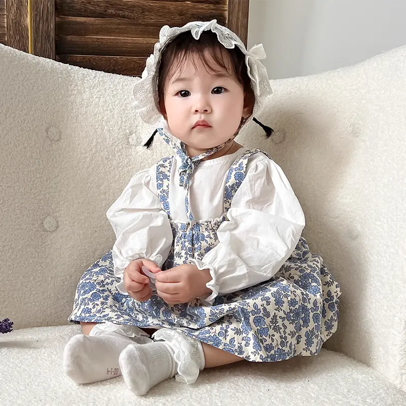 Autumn Baby Bodysuit Floral Girls Clothes Long Sleeve Infant One Piece With Hat Baby Girl's Romper Dress Cotton Baby Clothes
