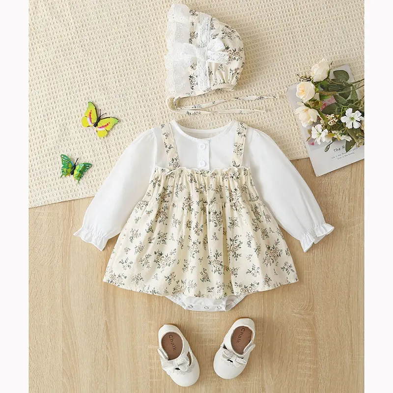 Baby Girls Romper Autumn Infant Bodysuit Dress Lace Flower Cotton Long Sleeved Newborn Baby Jumpsuit Princess Baby Girl Clothing