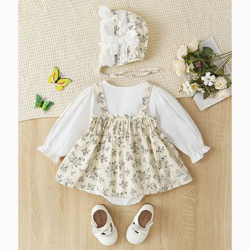 Baby Girls Romper Autumn Infant Bodysuit Dress Lace Flower Cotton Long Sleeved Newborn Baby Jumpsuit Princess Baby Girl Clothing