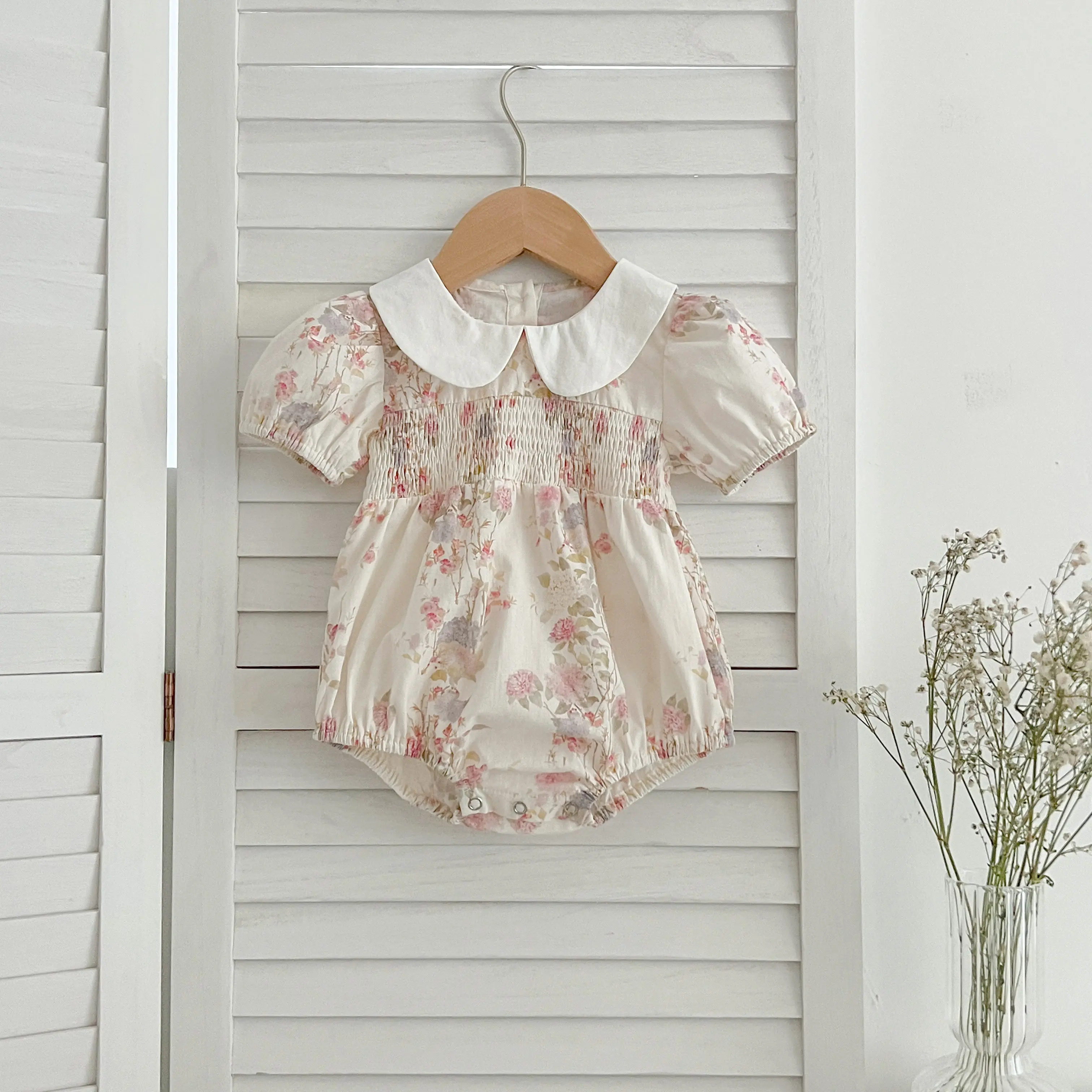 Baby Girls Rompers Newborn Kids Baby Girls Short Sleeve Sweet Flower Printing Princess Rompers Infant Baby Girls Rompers Clothes