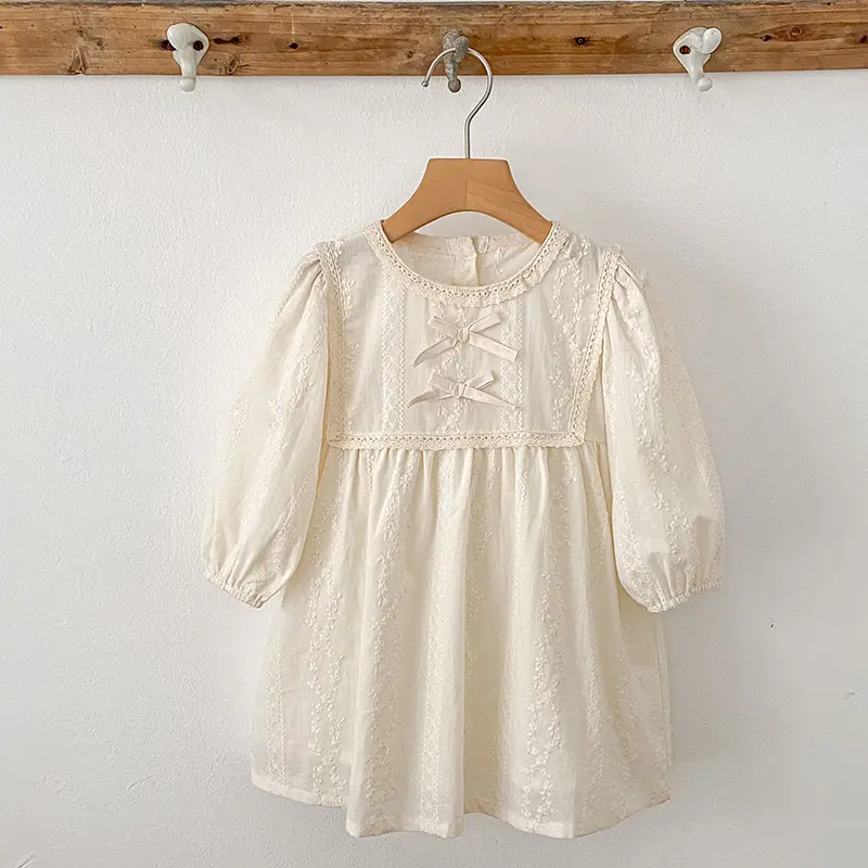 New Baby Girls Dress Bow Girls Sweet Girl Dress Ruffle Trim Party Princess Dress Lace Collar Going Out Casual Dresses Clothes