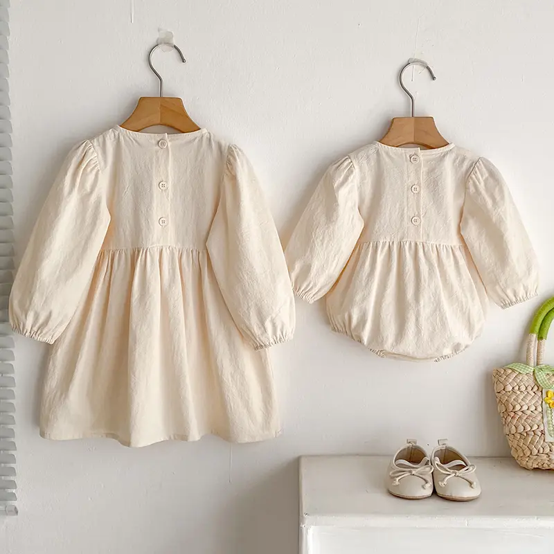 Sisters Dress Autumn Kids Baby Girls Retro Embroidery Sisters Lace Dress Infant Rompers Kids Baby Girls Princess Clothes Rompers