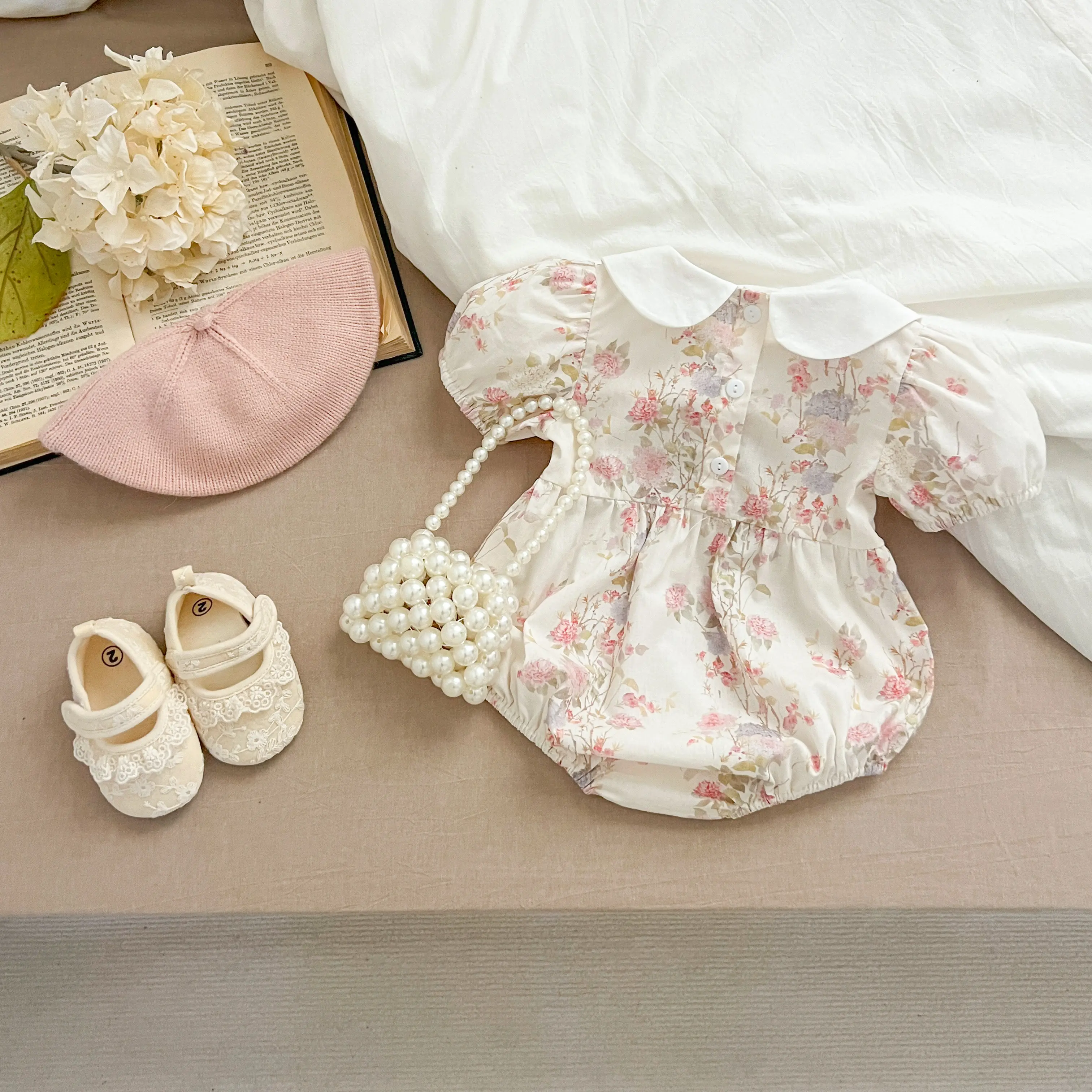 Baby Girls Rompers Newborn Kids Baby Girls Short Sleeve Sweet Flower Printing Princess Rompers Infant Baby Girls Rompers Clothes