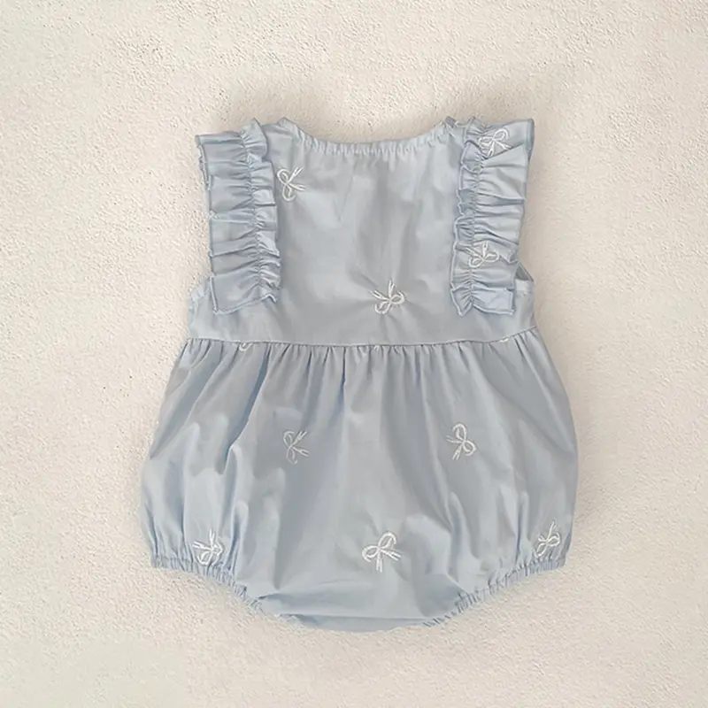 Summer Infant Baby Girls Jumpsuit New Baby Girls Clothing Blue Flying sleeves Cotton Embroidery Bow Newborn Baby Girls Bodysuits