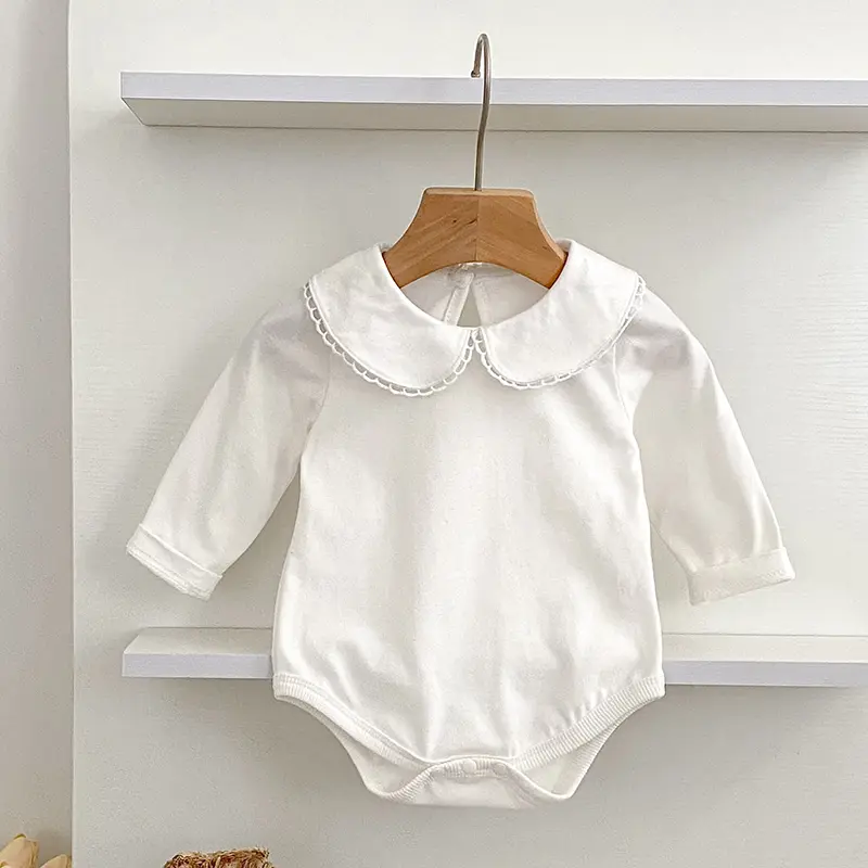 New Baby Girl Romper Baby Girl Clothing Toddler New Collar Romper Spring Cotton White Infant Baby Girls Jumpsuit Infant Clothing