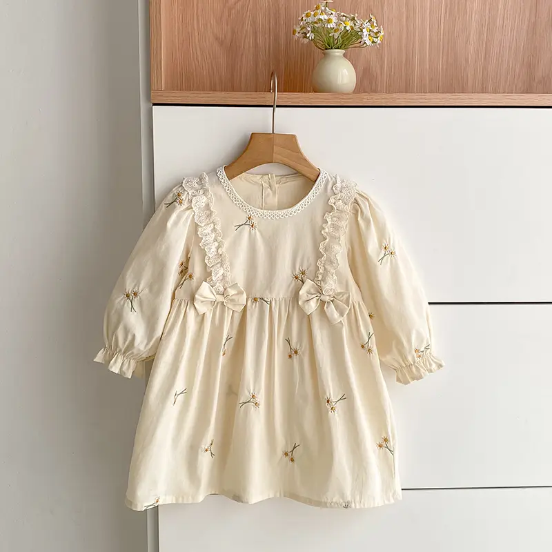 New Sisters Clothes Bow 0-7Yrs Girl Party Dress Cotton Embroidery Flower Kids Princess Dresses Baby Girl Romper Children Clothes
