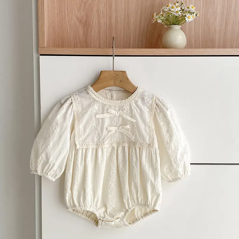 Sisters Infant Baby Girls Lace Collar Dress Rompers Bow Sisters Clothes Girls Embroider Princess Dress Family Clothes Rompers