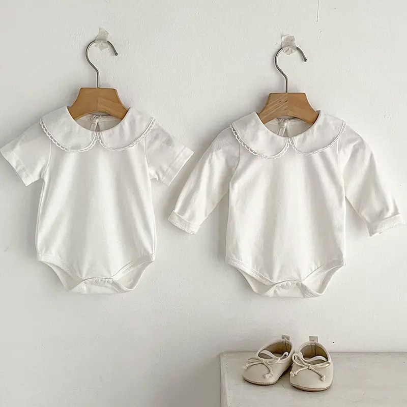 New Baby Girl Romper Baby Girl Clothing Toddler New Collar Romper Spring Cotton White Infant Baby Girls Jumpsuit Infant Clothing