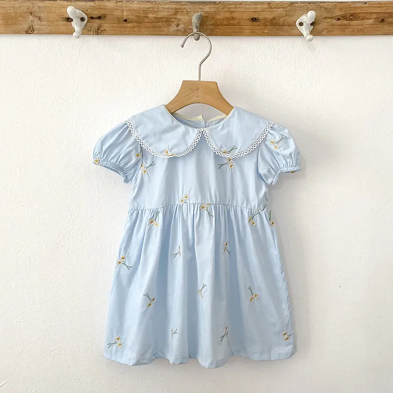 Summer New Little Girls Toddler Princess Dresses 1-6Yrs Girls Fashion Embroidered Flower Dress Kids Flying Sleeves Party Clothes