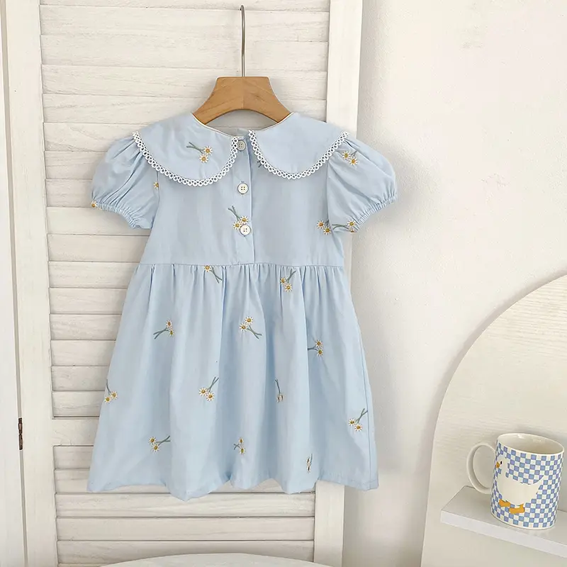 Summer New Little Girls Toddler Princess Dresses 1-6Yrs Girls Fashion Embroidered Flower Dress Kids Flying Sleeves Party Clothes