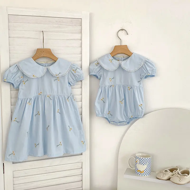 Summer New Little Girls Toddler Princess Dresses 1-6Yrs Girls Fashion Embroidered Flower Dress Kids Flying Sleeves Party Clothes