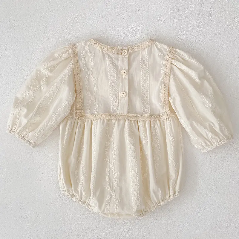 0-2Yrs Newborn Bodysuit Clothes Fashion Baby Romper Lace Embroidered Bow Princess Bow Romper Long Sleeves Infant Girl Jumpsuit