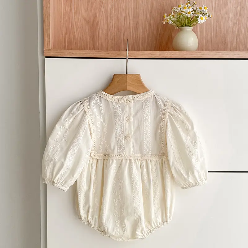 0-2Yrs Newborn Bodysuit Clothes Fashion Baby Romper Lace Embroidered Bow Princess Bow Romper Long Sleeves Infant Girl Jumpsuit
