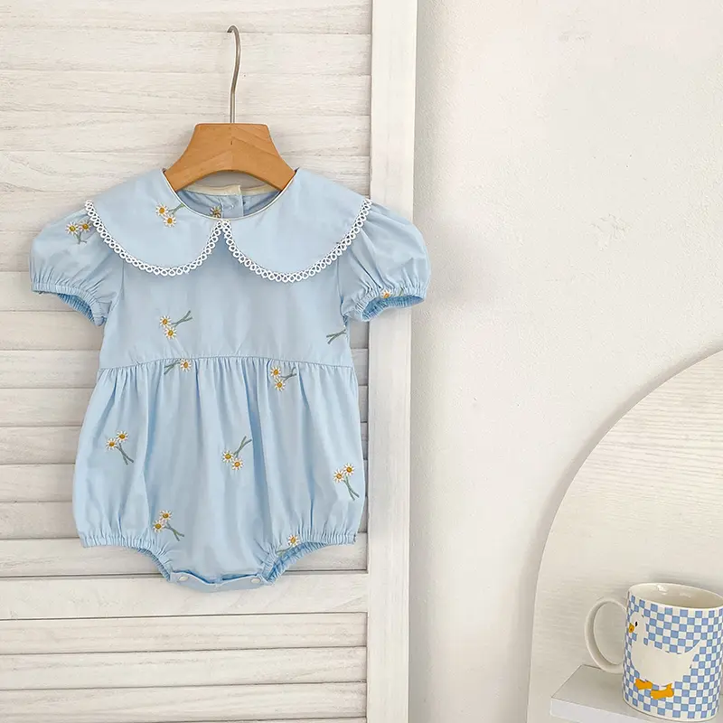 New Summer Newborn Clothes Kids Baby Girls Rompers 4 Colors New Infant Kids Baby Girls Embroider Flower Baby Rompers Clothes