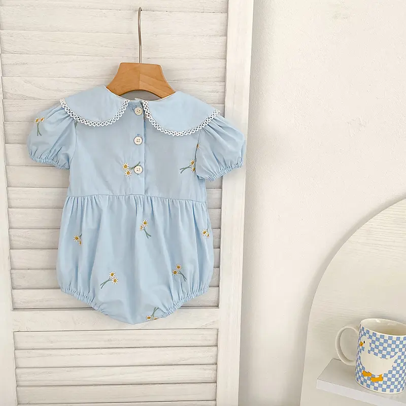 New Summer Newborn Clothes Kids Baby Girls Rompers 4 Colors New Infant Kids Baby Girls Embroider Flower Baby Rompers Clothes