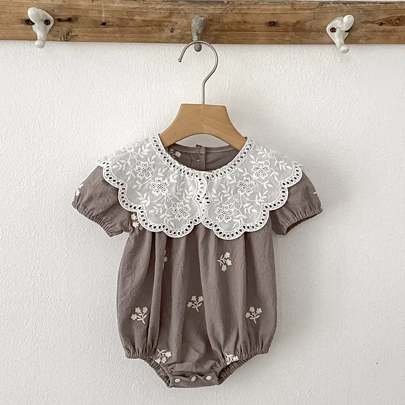 Baby Clothing Summer Newborn Clothing Floral Romper Girls Embroidered Cotton Jumpsuits Short Sleeve Sunsuits 0-2Y Infant Rompers