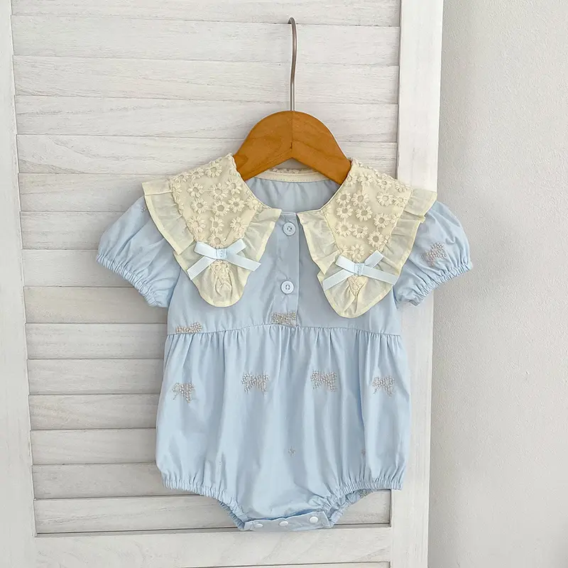 Summer Baby Girl Clothes Newborn Romper baby girl Cute Bow Puff Sleeve Triangle Climbing Suit Princess Onesie Crawling Romper