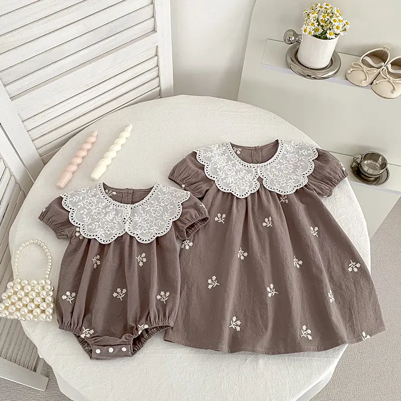 Baby Clothing Summer Newborn Clothing Floral Romper Girls Embroidered Cotton Jumpsuits Short Sleeve Sunsuits 0-2Y Infant Rompers
