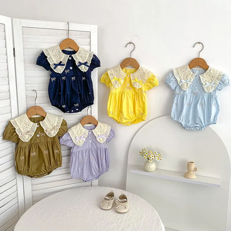 Summer Baby Girl Clothes Newborn Romper baby girl Cute Bow Puff Sleeve Triangle Climbing Suit Princess Onesie Crawling Romper