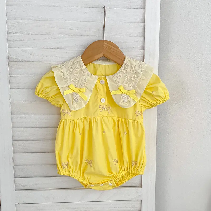 Summer Baby Girl Clothes Newborn Romper baby girl Cute Bow Puff Sleeve Triangle Climbing Suit Princess Onesie Crawling Romper