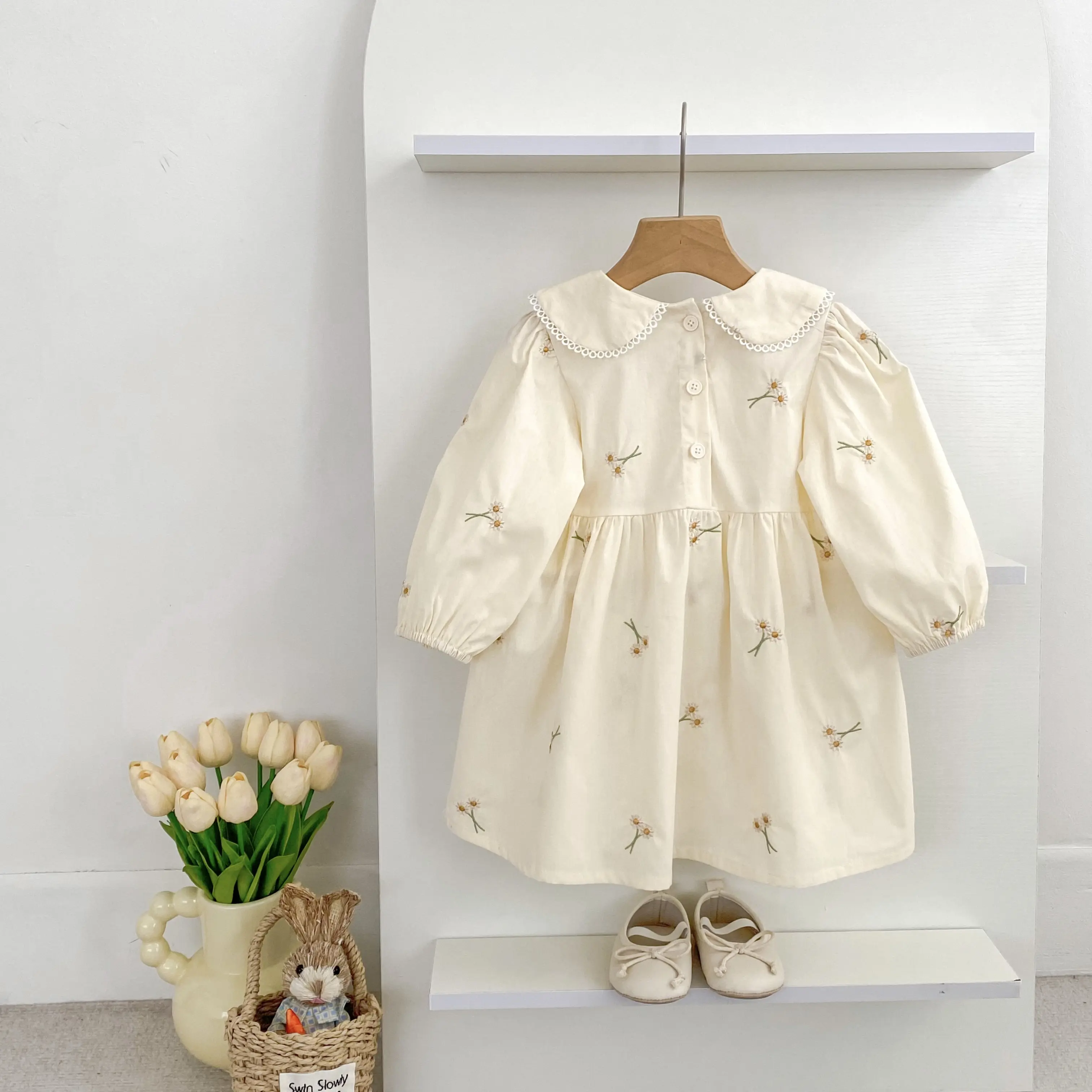 Spring Clothes Pastoral Baby Girls Dress Autumn Embroidery Cotton Floral Doll Dress Children'S Temperament Princess Girls' Dress