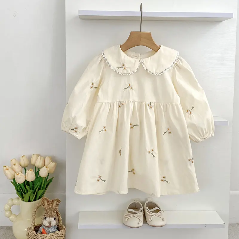 Spring Clothes Pastoral Baby Girls Dress Autumn Embroidery Cotton Floral Doll Dress Children'S Temperament Princess Girls' Dress