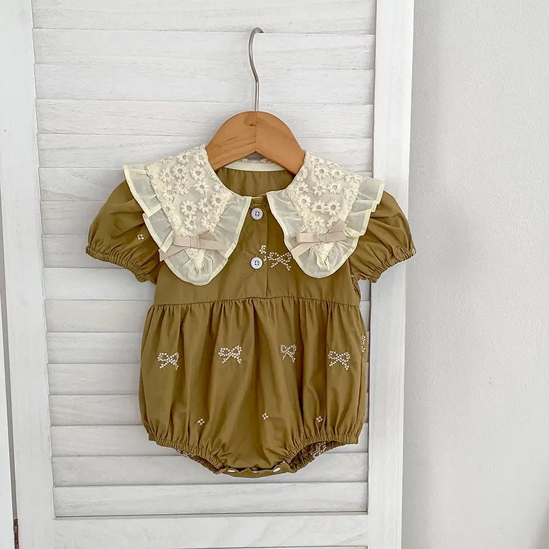 Summer Baby Girl Clothes Newborn Romper baby girl Cute Bow Puff Sleeve Triangle Climbing Suit Princess Onesie Crawling Romper