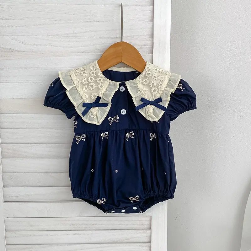 Summer Baby Girl Clothes Newborn Romper baby girl Cute Bow Puff Sleeve Triangle Climbing Suit Princess Onesie Crawling Romper