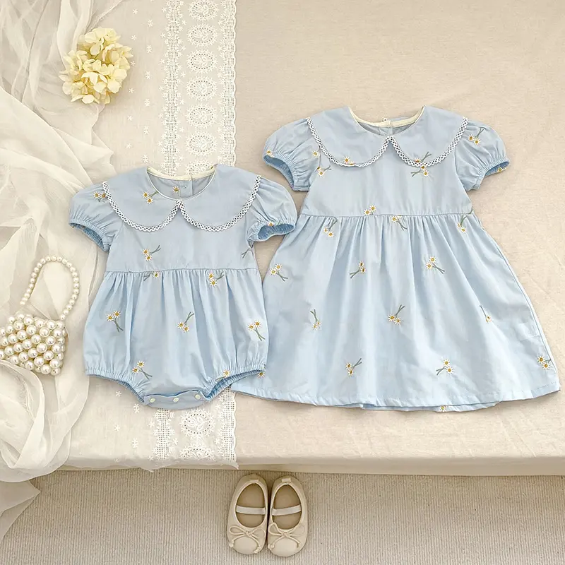 New Summer Newborn Clothes Kids Baby Girls Rompers 4 Colors New Infant Kids Baby Girls Embroider Flower Baby Rompers Clothes