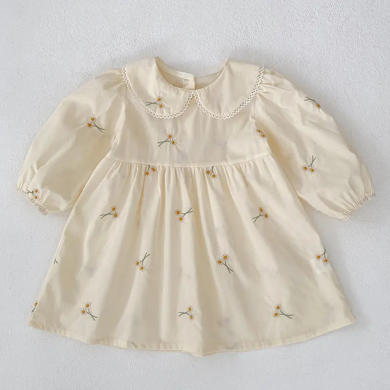 Spring Clothes Pastoral Baby Girls Dress Autumn Embroidery Cotton Floral Doll Dress Children'S Temperament Princess Girls' Dress