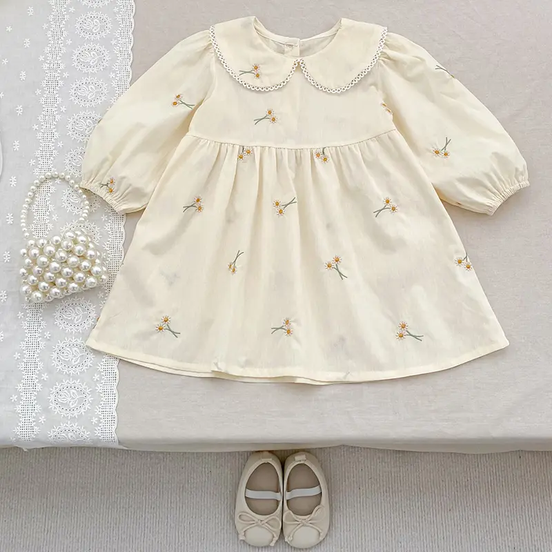 Spring Clothes Pastoral Baby Girls Dress Autumn Embroidery Cotton Floral Doll Dress Children'S Temperament Princess Girls' Dress