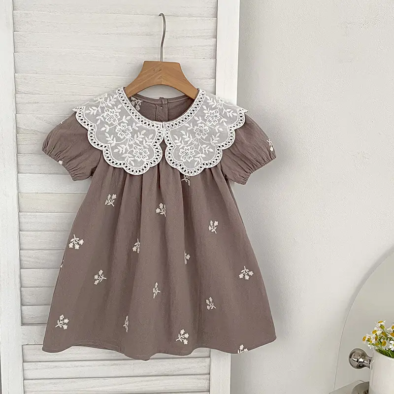 Girl's Dresses Children's Baby Casual Cotton Bubble Sleeves Ventilate Summer Princess Outdoors Baby Girls Embroider Summer Dress