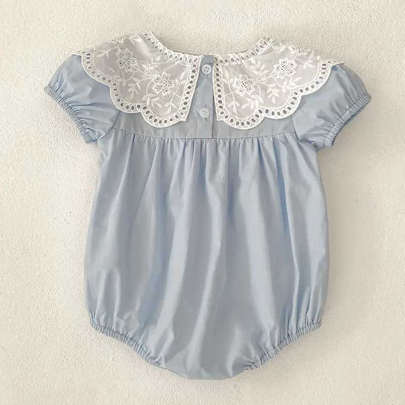 Summer Baby Girls Clothes Floral Short Sleeve Romper Baby Bodysuit Doll Collar Jumpsuit Outfit Girls Lace Petal Collar Clothing