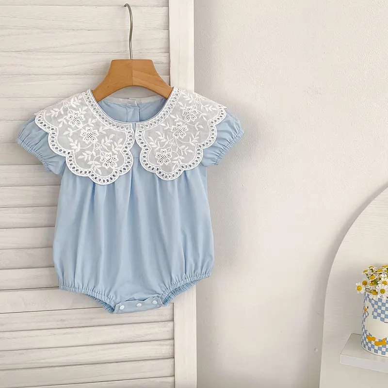 Summer Baby Girls Clothes Floral Short Sleeve Romper Baby Bodysuit Doll Collar Jumpsuit Outfit Girls Lace Petal Collar Clothing