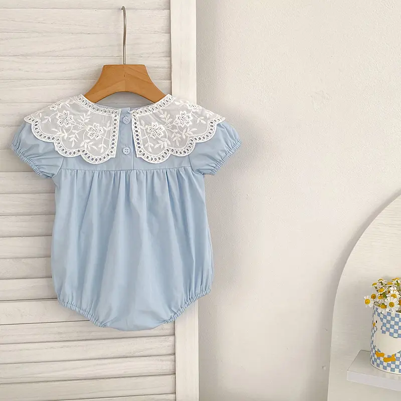 Summer Baby Girls Clothes Floral Short Sleeve Romper Baby Bodysuit Doll Collar Jumpsuit Outfit Girls Lace Petal Collar Clothing