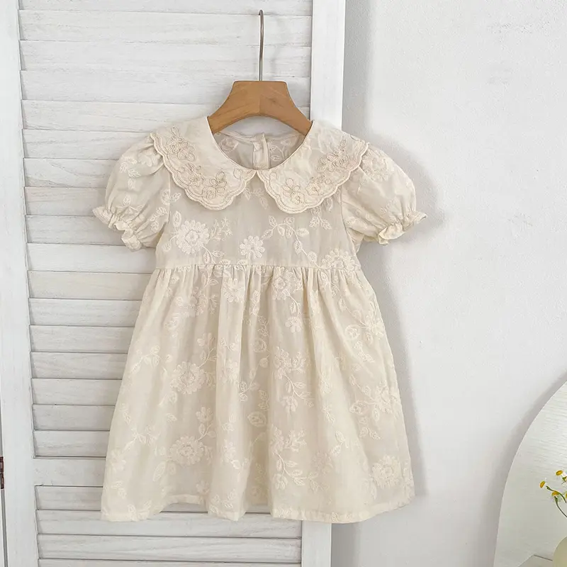 1-6Yrs Infant Girl Clothes Summer Baby Girl Dress Lace Collar Dress Toddler Girl Baby Kids Clothing Embroidery Princess Dress