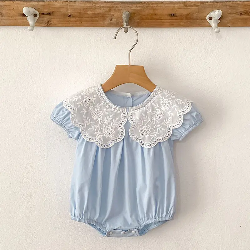 Summer Baby Girls Clothes Floral Short Sleeve Romper Baby Bodysuit Doll Collar Jumpsuit Outfit Girls Lace Petal Collar Clothing