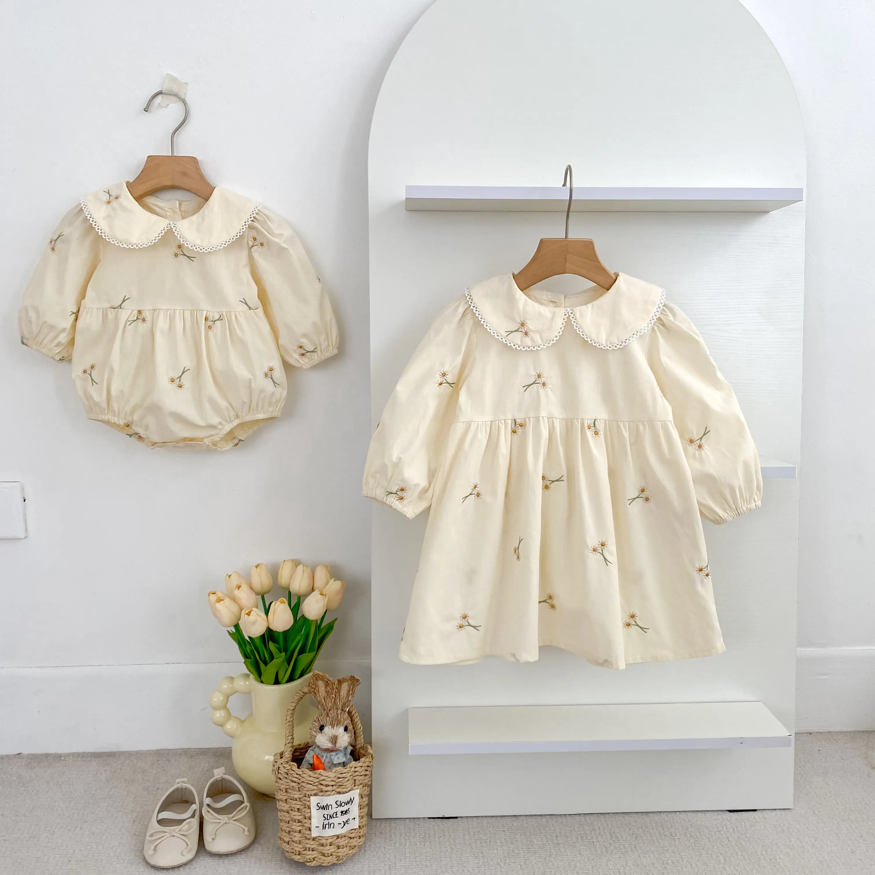 Spring Clothes Pastoral Baby Girls Dress Autumn Embroidery Cotton Floral Doll Dress Children'S Temperament Princess Girls' Dress