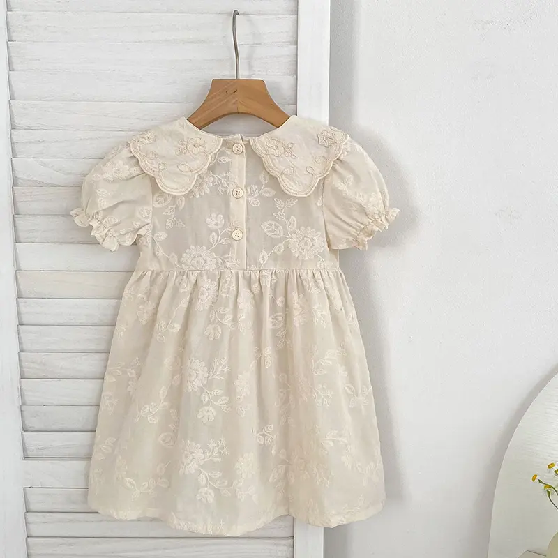 1-6Yrs Infant Girl Clothes Summer Baby Girl Dress Lace Collar Dress Toddler Girl Baby Kids Clothing Embroidery Princess Dress