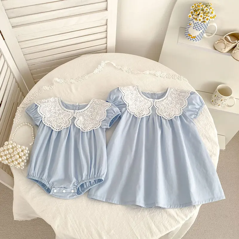 Summer Baby Girls Clothes Floral Short Sleeve Romper Baby Bodysuit Doll Collar Jumpsuit Outfit Girls Lace Petal Collar Clothing
