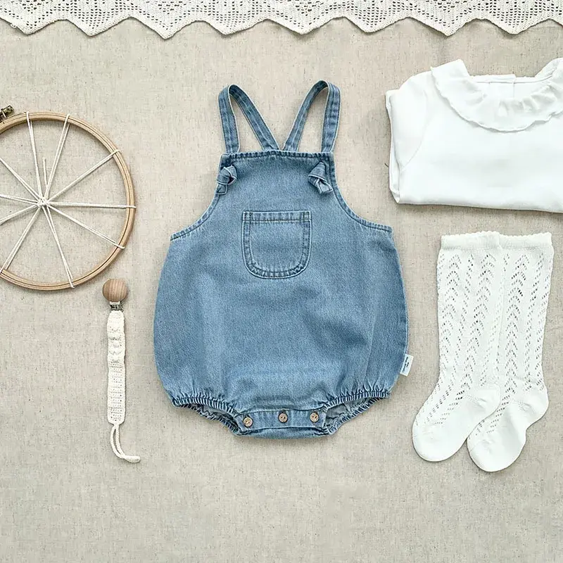 2025 New Baby Boy Girl Romper Cowboy Sleeveless Jumpsuit Toddler Baby Boy Girl Romper Solid Color Boy Casual Costume Baby Romper